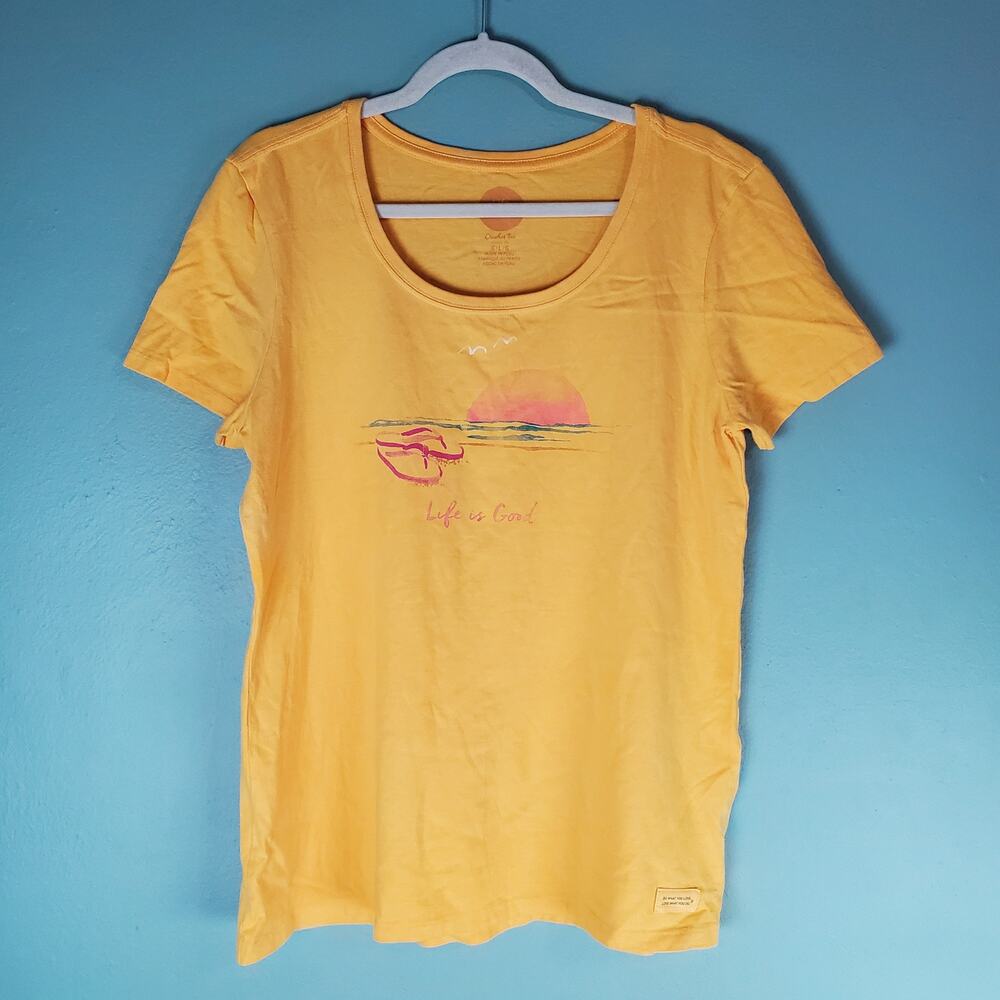 Life Is Good Womens Yellow Sandal Beach Sun Short Sleeve Crusher Tee Size Large - Picture 1 of 6